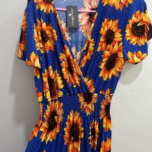 Nail Collection Blue Sunflower Print Dress